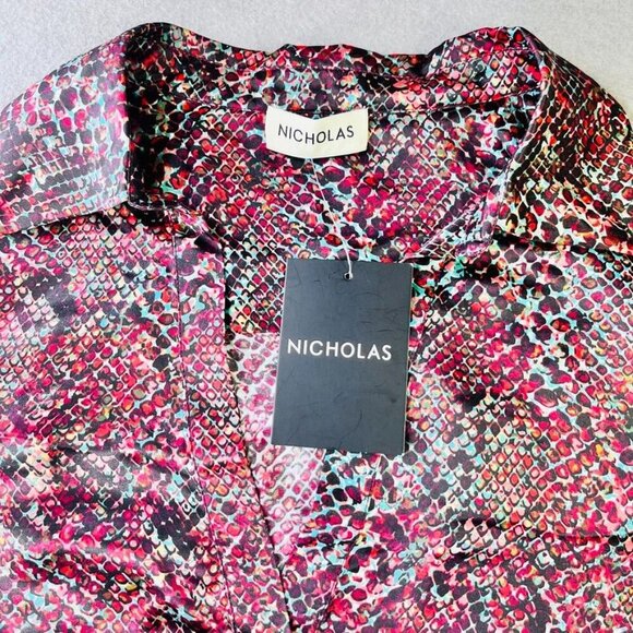 NICHOLAS  V Neck Long Sleeve Blouse US Size 10  Silk Blend  WaterSnake Print - Picture 3 of 12